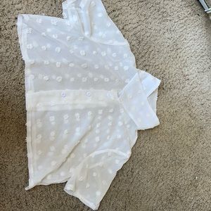 White see-through polkadot collared crop top